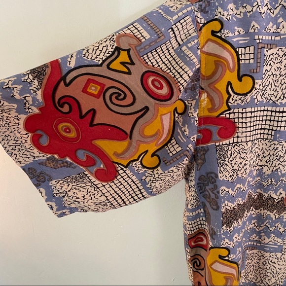 VTG Italian Silk Shirt All Over Print Loud 1990s - Picture 8 of 13
